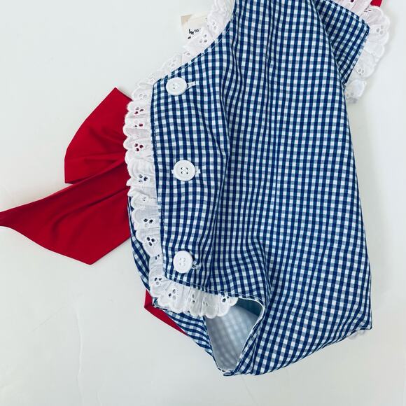 NWT TBBC 18-24M Sisi Sunsuit Rockefeller Royal Gingham Bubble - Picture 2 of 5